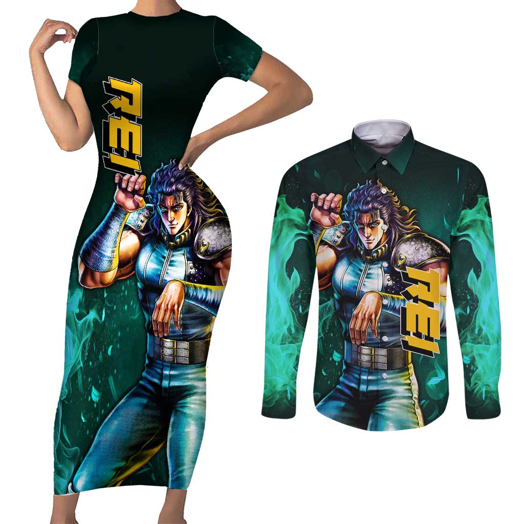 Rei - Fist Of The North Star Couples Matching Short Sleeve Bodycon Dress and Long Sleeve Button Shirt Anime Mix Manga Style