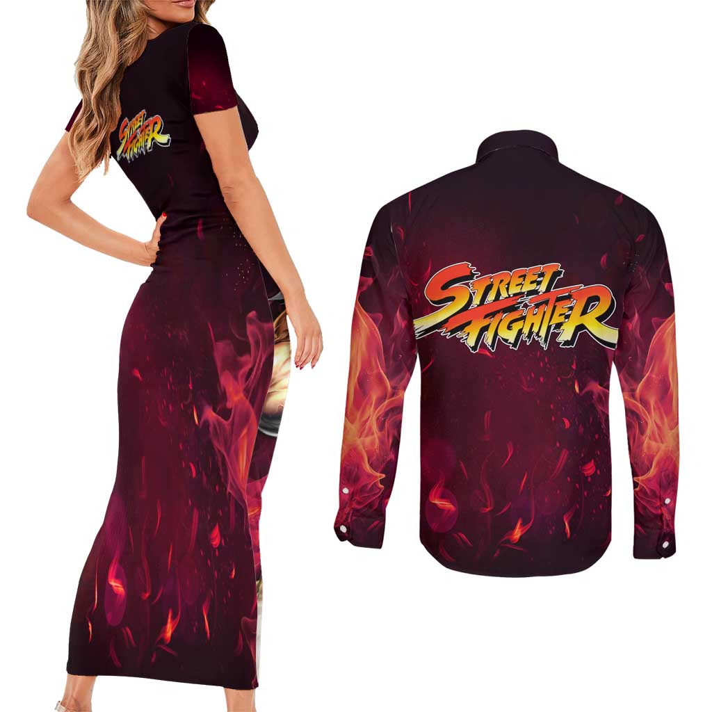 Ryu - Street Fighter Couples Matching Short Sleeve Bodycon Dress and Long Sleeve Button Shirt Anime Style