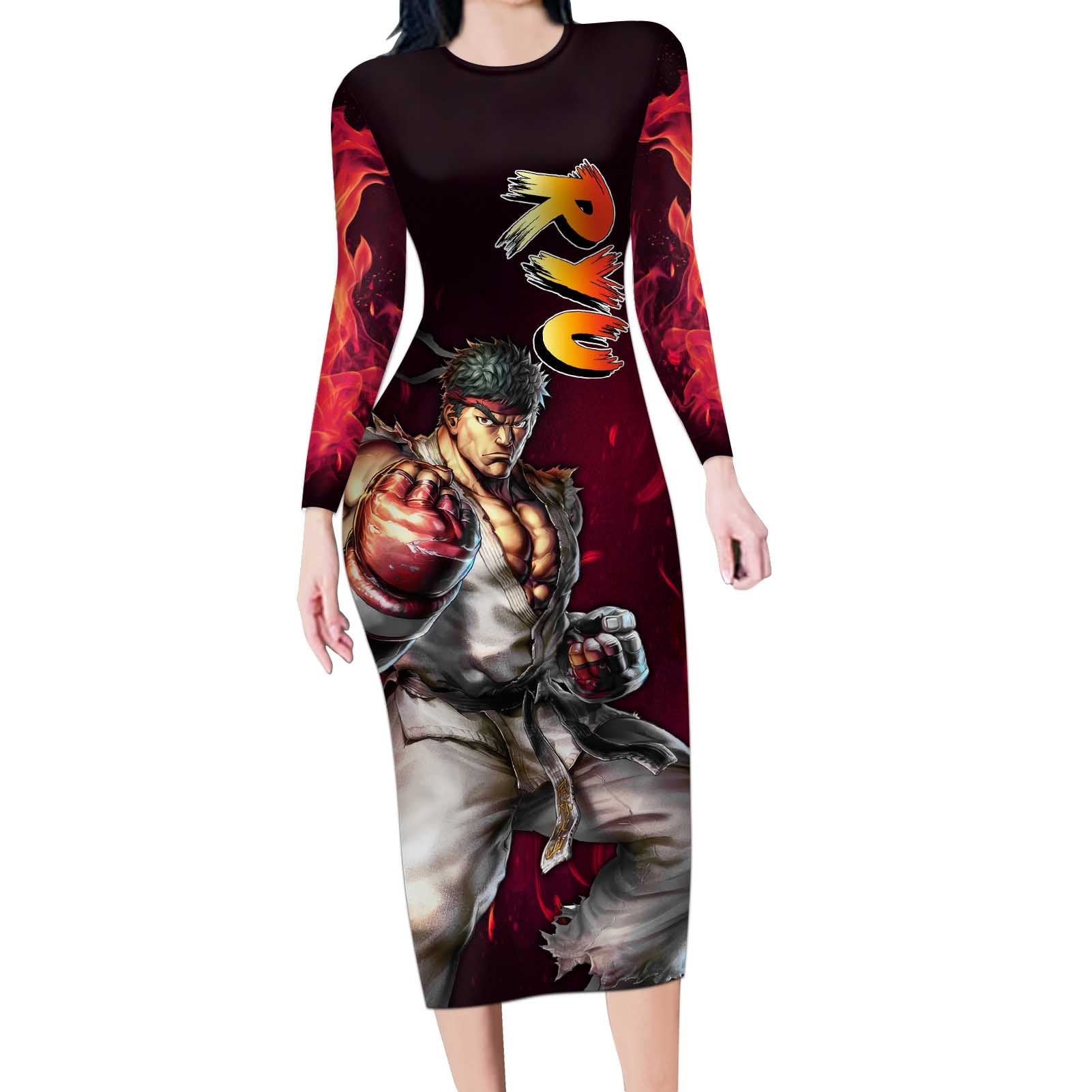 Ryu - Street Fighter Long Sleeve Bodycon Dress Anime Style