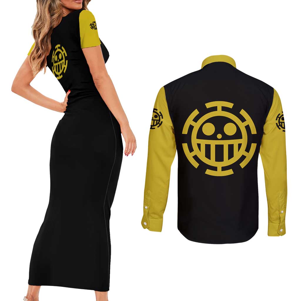 Trafalgar D. Law - One Piece Couples Matching Short Sleeve Bodycon Dress and Long Sleeve Button Shirt Anime Mix Manga Style