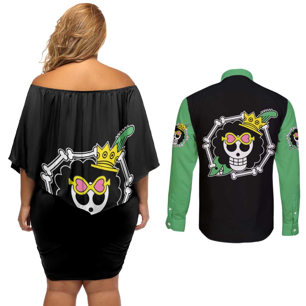 Brook - One Piece Couples Matching Off Shoulder Short Dress and Long Sleeve Button Shirt Anime Mix Manga Style