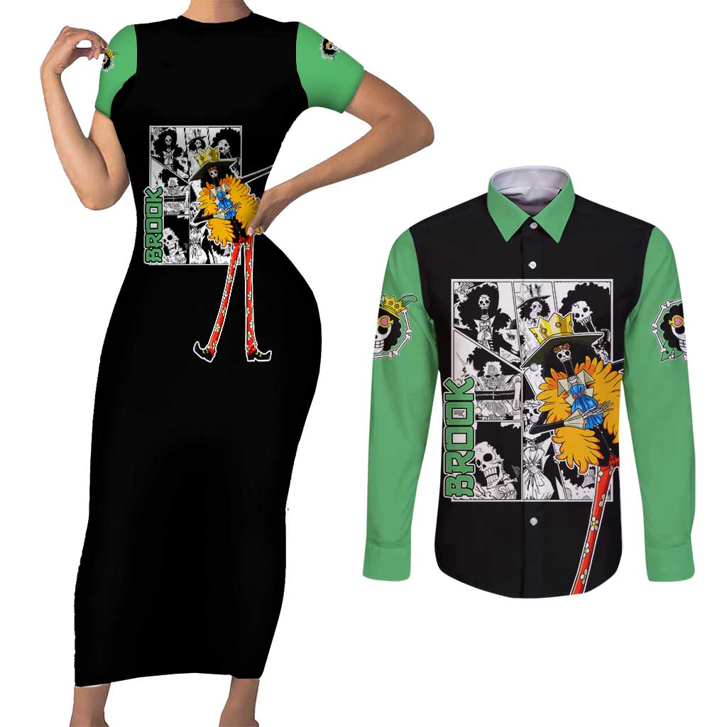 Brook - One Piece Couples Matching Short Sleeve Bodycon Dress and Long Sleeve Button Shirt Anime Mix Manga Style