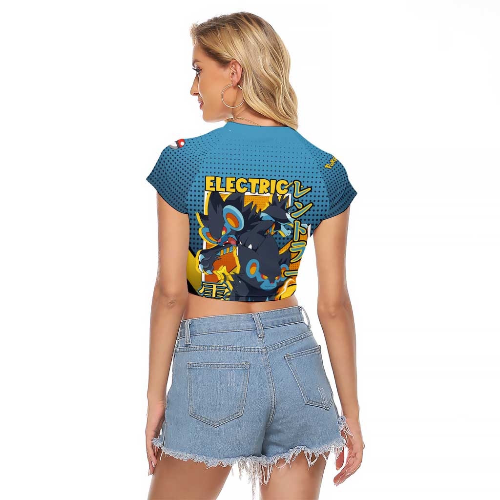 Luxray from Poké Raglan Cropped T Shirt with Electric Type Power and Dynamic Pose Design - The Mazicc