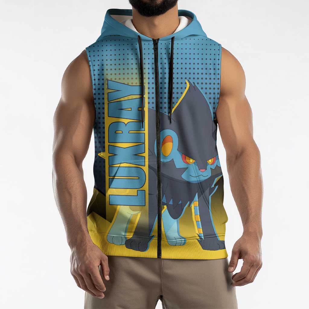 Luxray from Poké Sleeveless Zip Hoodie with Electric Type Power and Dynamic Pose Design - The Mazicc