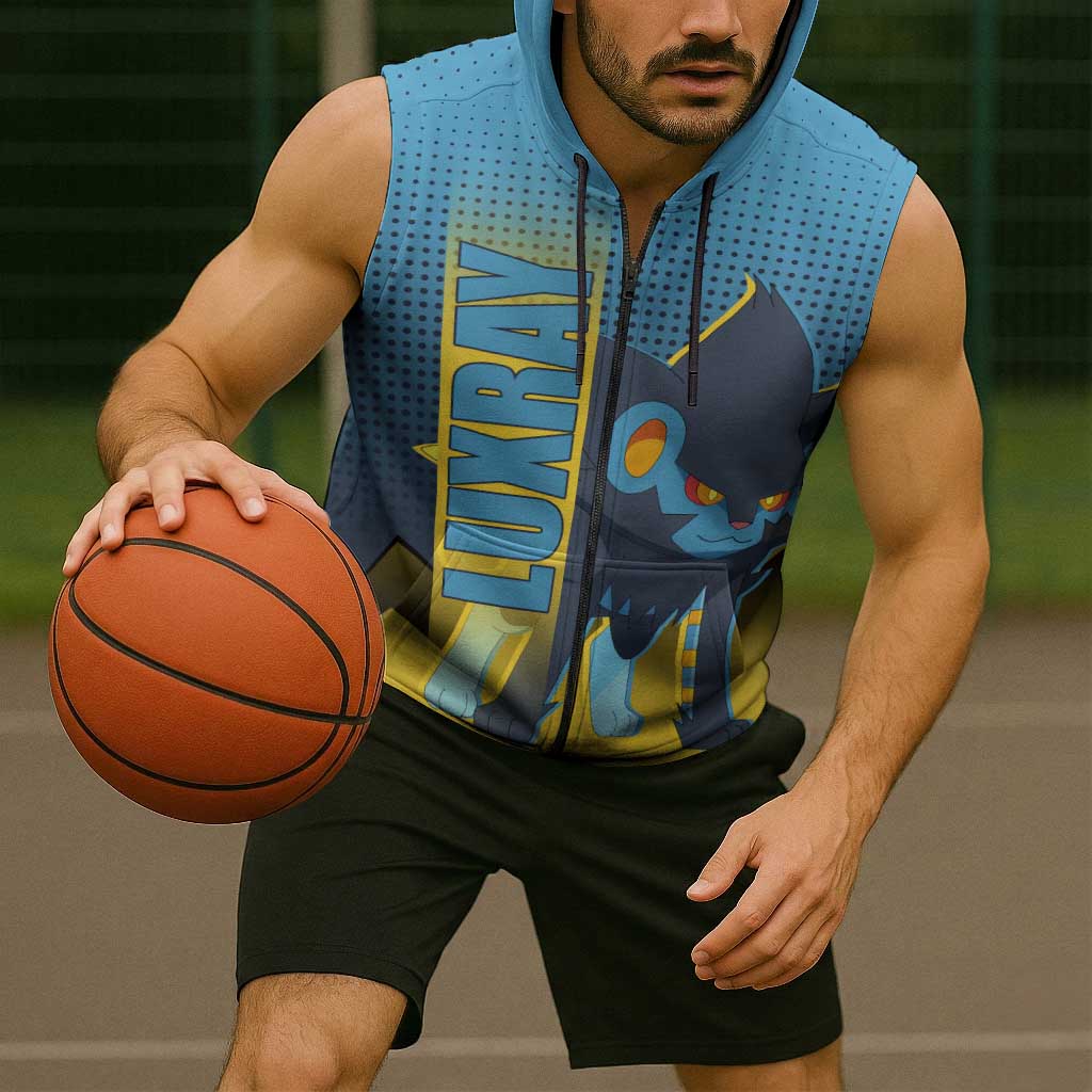Luxray from Poké Sleeveless Zip Hoodie with Electric Type Power and Dynamic Pose Design - The Mazicc