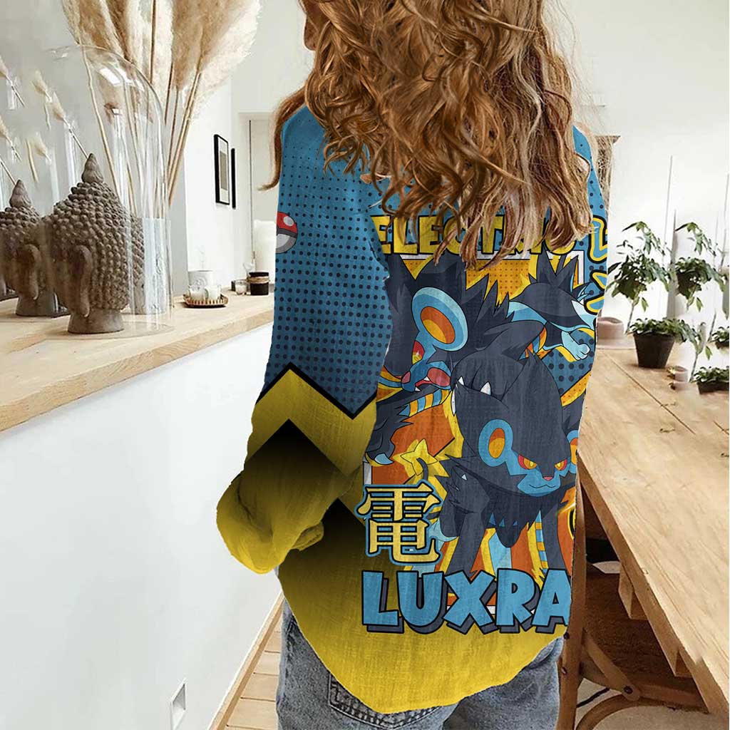 Luxray from Poké Women Casual Shirt with Electric Type Power and Dynamic Pose Design - The Mazicc
