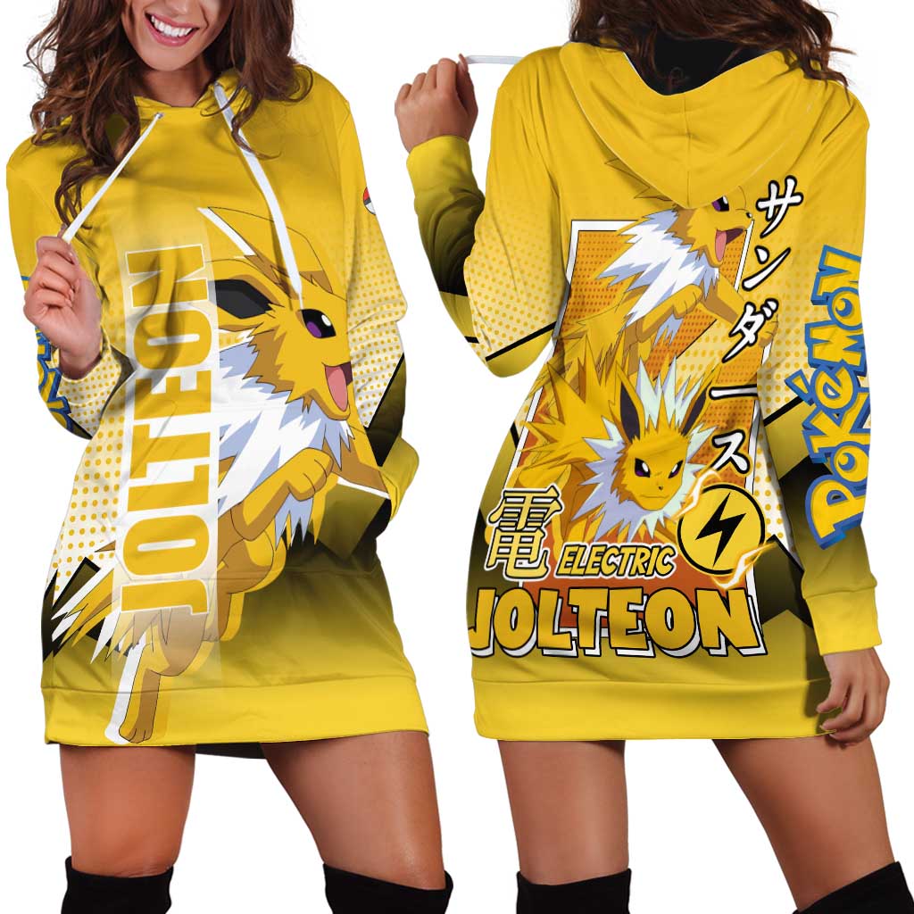 Jolteon from Poké Hoodie Dress with Electric Type Thunderbolt and Speed Design - The Mazicc