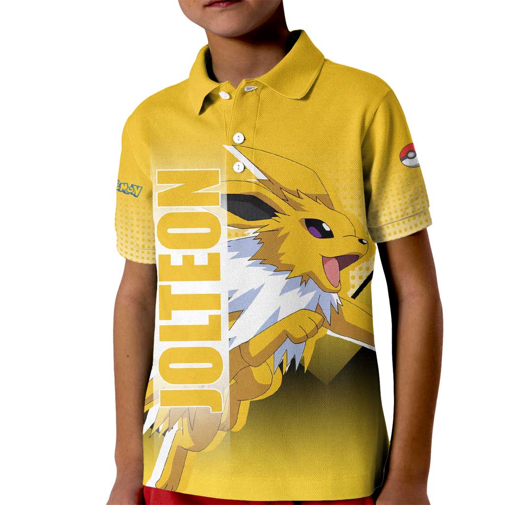 Jolteon from Poké Kid Polo Shirt with Electric Type Thunderbolt and Speed Design - The Mazicc