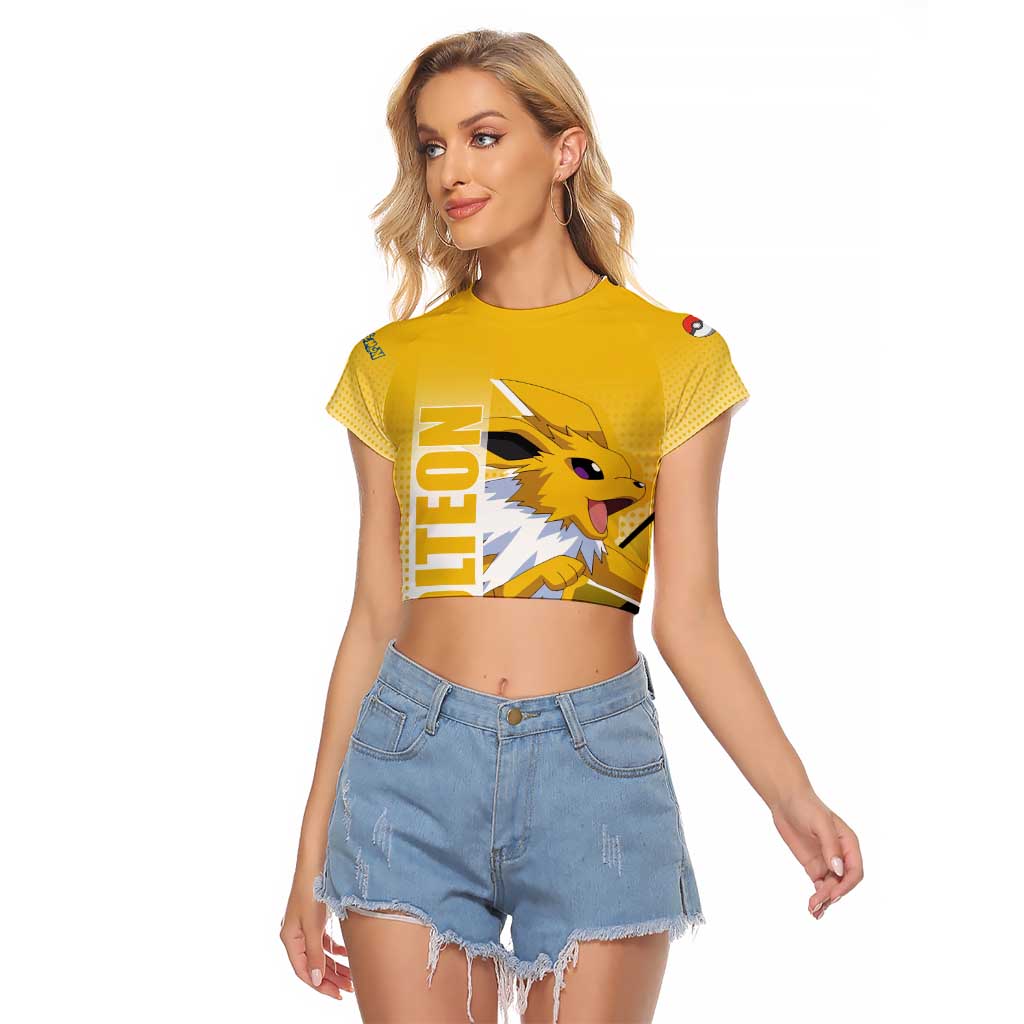 Jolteon from Poké Raglan Cropped T Shirt with Electric Type Thunderbolt and Speed Design - The Mazicc