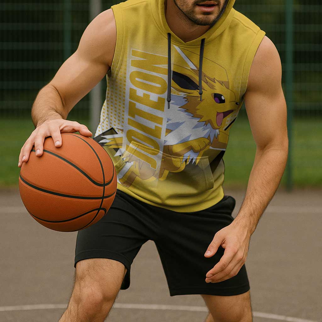 Jolteon from Poké Sleeveless Hoodie with Electric Type Thunderbolt and Speed Design - The Mazicc