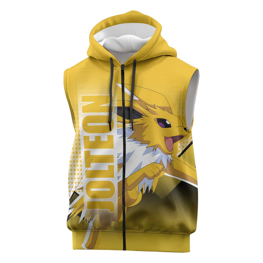 Jolteon from Poké Sleeveless Zip Hoodie with Electric Type Thunderbolt and Speed Design - The Mazicc