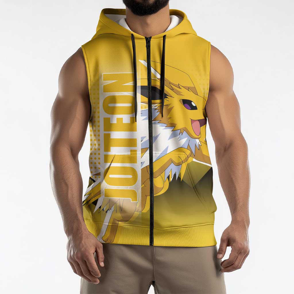 Jolteon from Poké Sleeveless Zip Hoodie with Electric Type Thunderbolt and Speed Design - The Mazicc