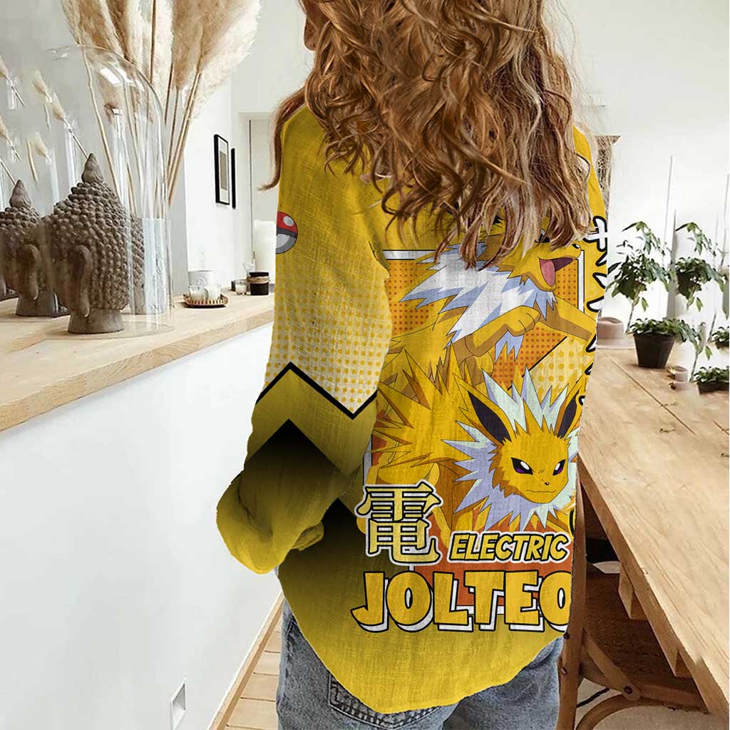 Jolteon from Poké Women Casual Shirt with Electric Type Thunderbolt and Speed Design - The Mazicc