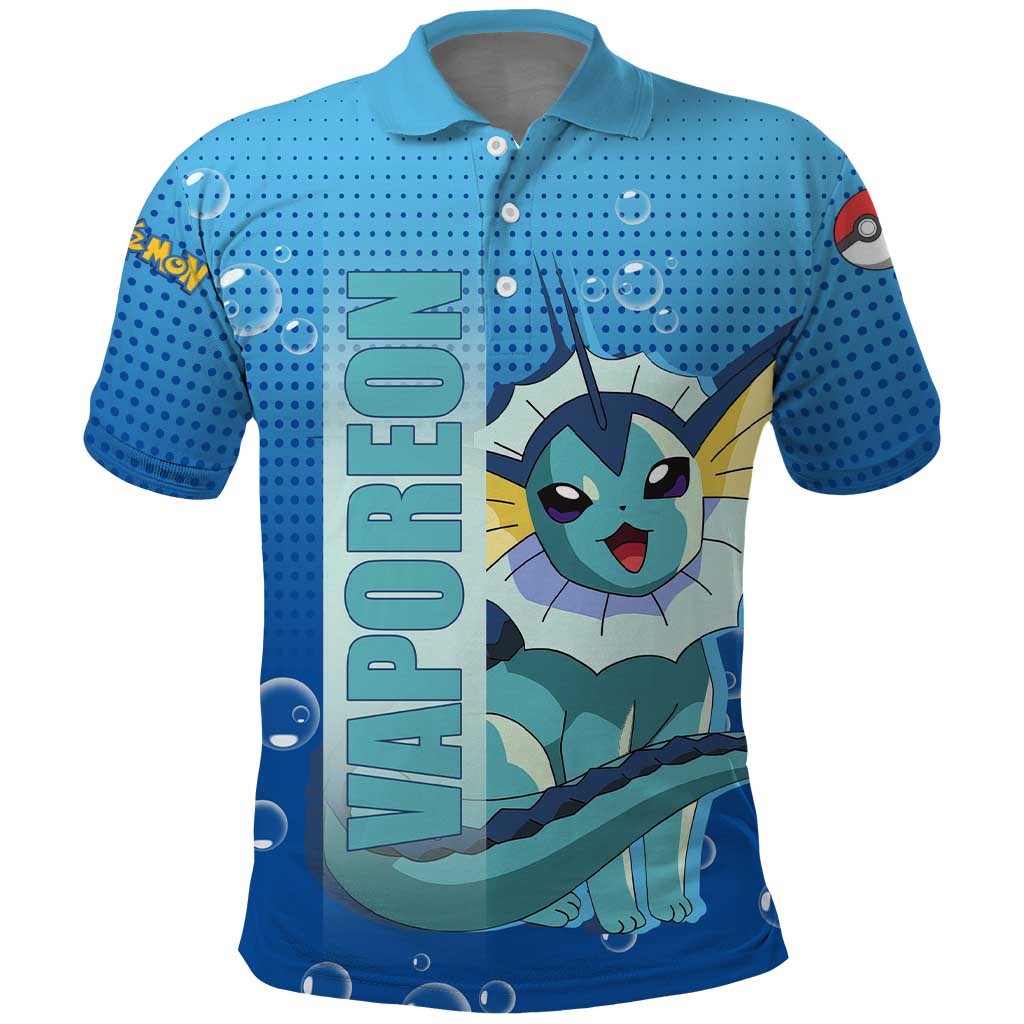 Vaporeon from Poké Polo Shirt with Water Type Ability and Swimming Pose Design - The Mazicc