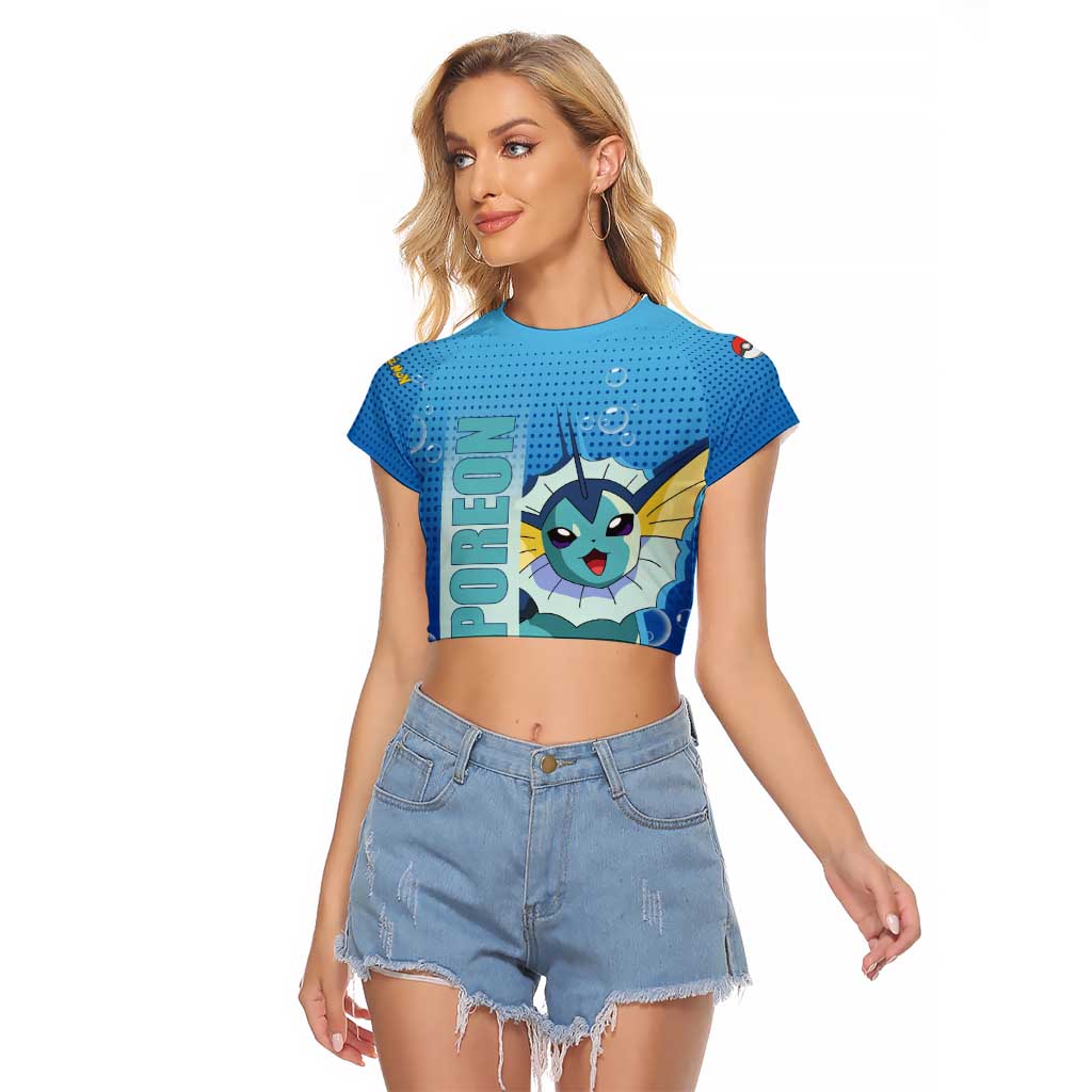 Vaporeon from Poké Raglan Cropped T Shirt with Water Type Ability and Swimming Pose Design - The Mazicc