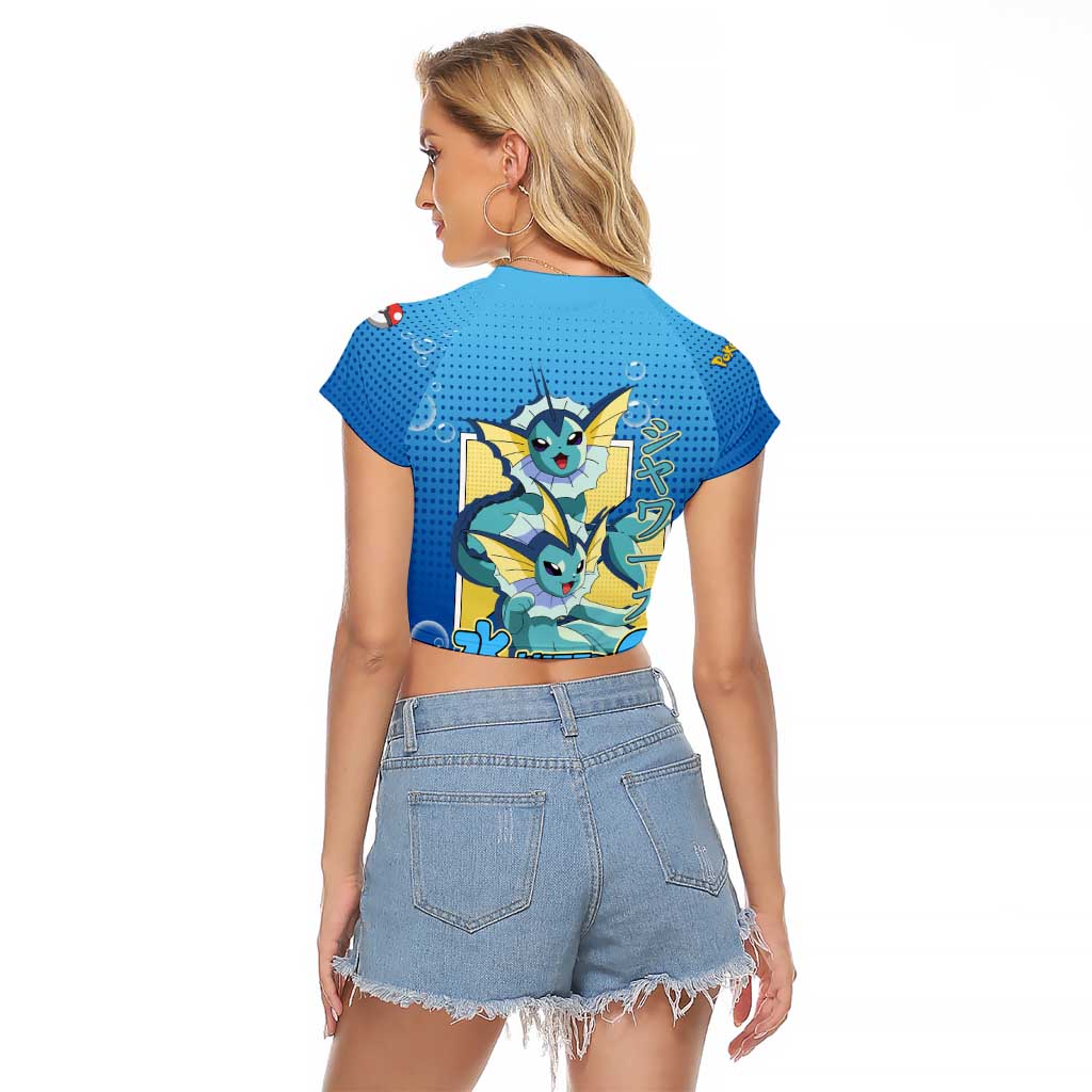 Vaporeon from Poké Raglan Cropped T Shirt with Water Type Ability and Swimming Pose Design - The Mazicc