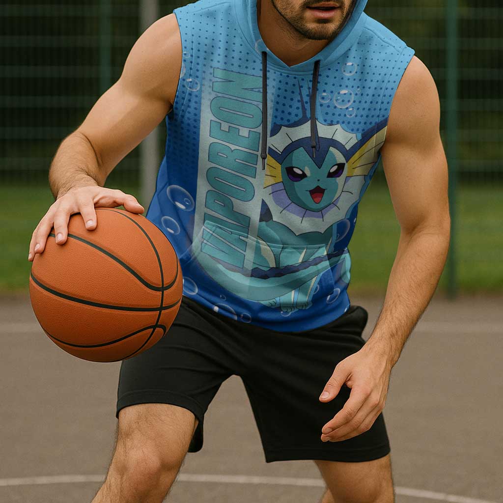 Vaporeon from Poké Sleeveless Hoodie with Water Type Ability and Swimming Pose Design - The Mazicc