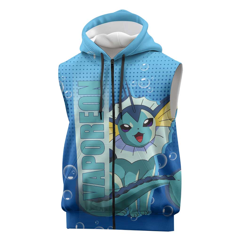 Vaporeon from Poké Sleeveless Zip Hoodie with Water Type Ability and Swimming Pose Design - The Mazicc
