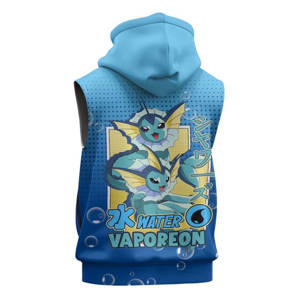 Vaporeon from Poké Sleeveless Zip Hoodie with Water Type Ability and Swimming Pose Design - The Mazicc