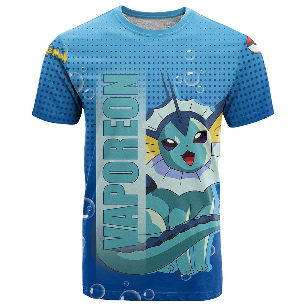 Vaporeon from Poké T Shirt with Water Type Ability and Swimming Pose Design - The Mazicc