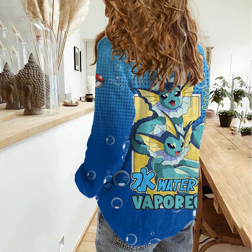 Vaporeon from Poké Women Casual Shirt with Water Type Ability and Swimming Pose Design - The Mazicc