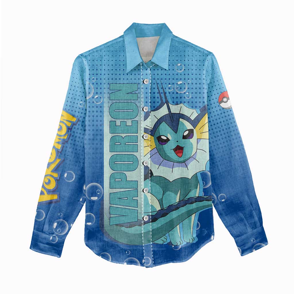 Vaporeon from Poké Women Casual Shirt with Water Type Ability and Swimming Pose Design - The Mazicc