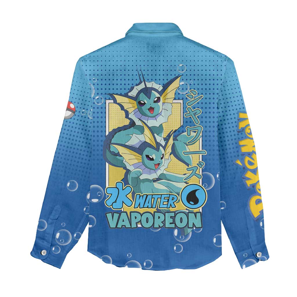 Vaporeon from Poké Women Casual Shirt with Water Type Ability and Swimming Pose Design - The Mazicc