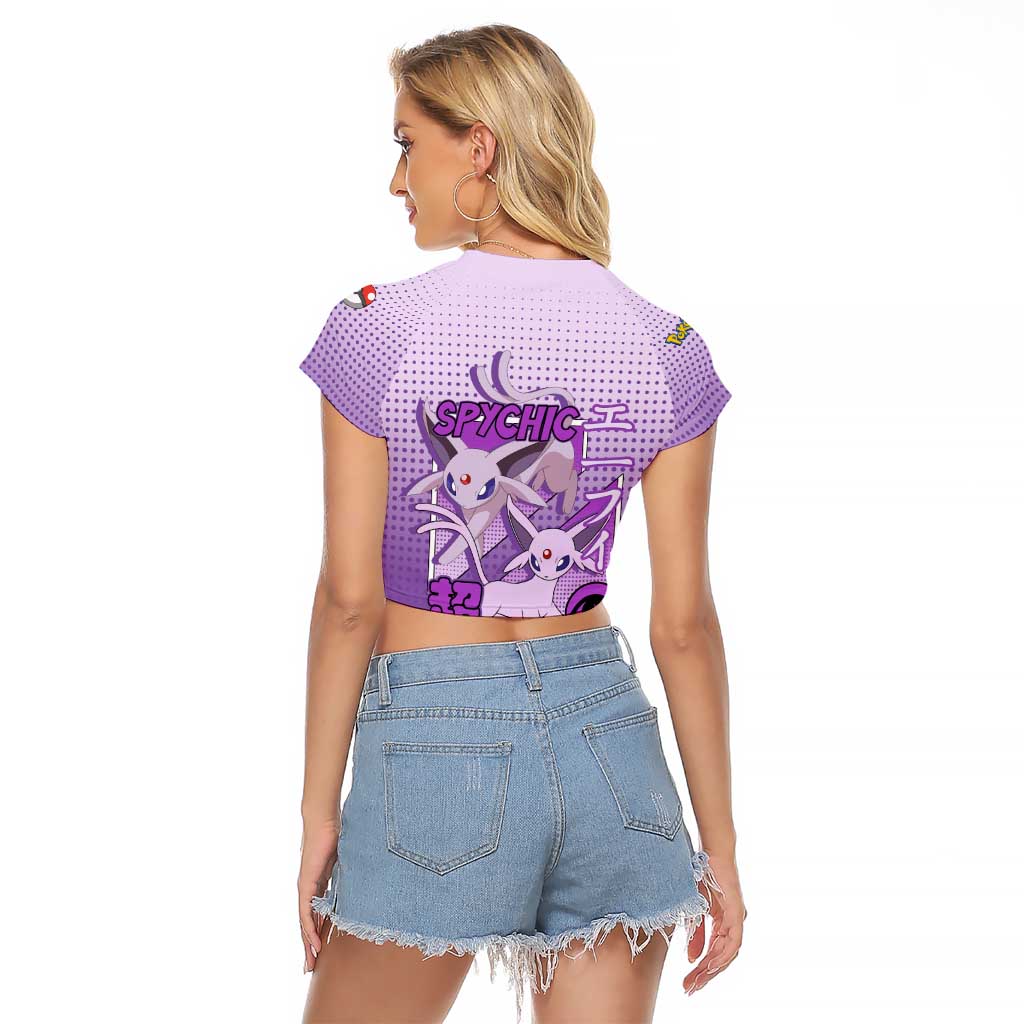 Espeon from Poké Raglan Cropped T Shirt with Psychic Type Ability and Elegant Pose Design - The Mazicc