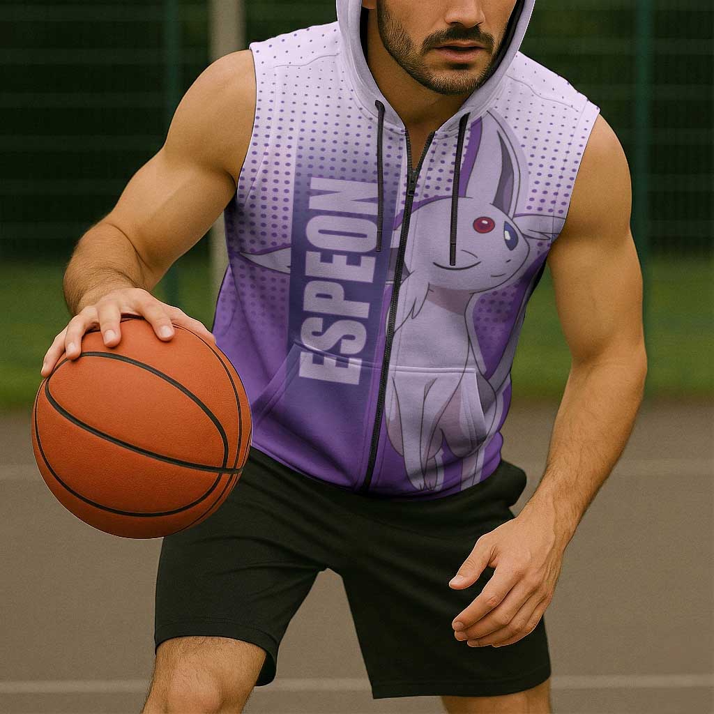 Espeon from Poké Sleeveless Zip Hoodie with Psychic Type Ability and Elegant Pose Design - The Mazicc