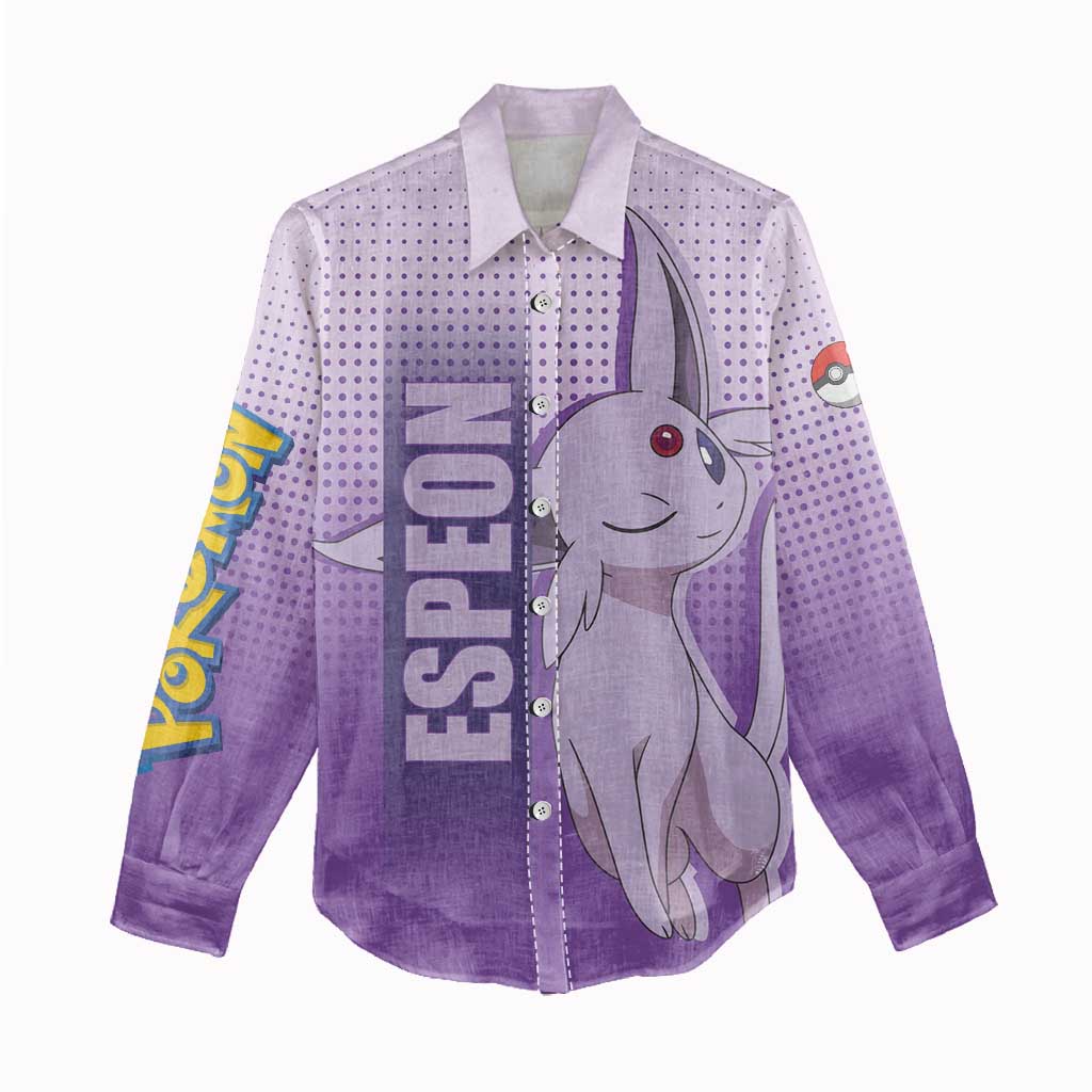 Espeon from Poké Women Casual Shirt with Psychic Type Ability and Elegant Pose Design - The Mazicc