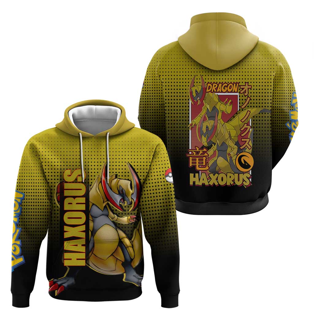 Haxorus from Poké Hoodie with Dragon Type Ability and Battle-Ready Pose Design - The Mazicc