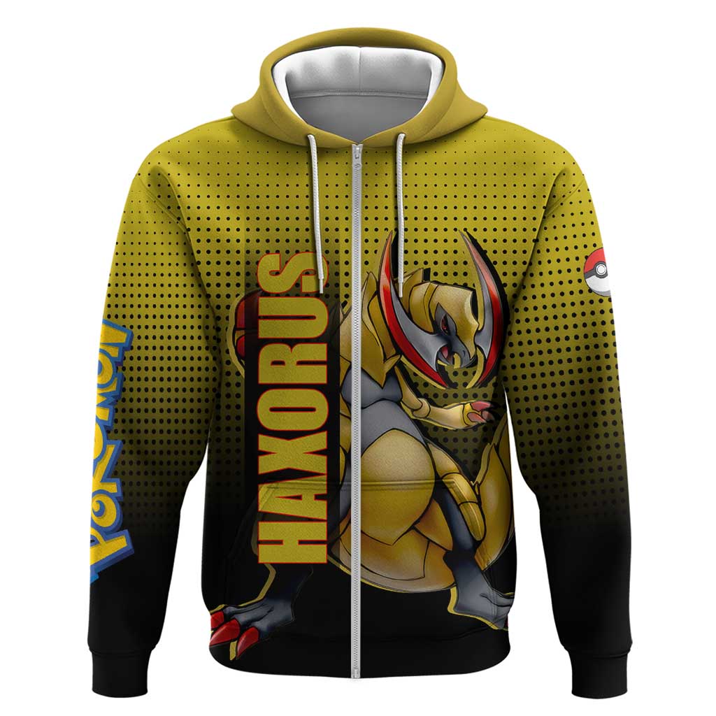 Haxorus from Poké Hoodie with Dragon Type Ability and Battle-Ready Pose Design - The Mazicc
