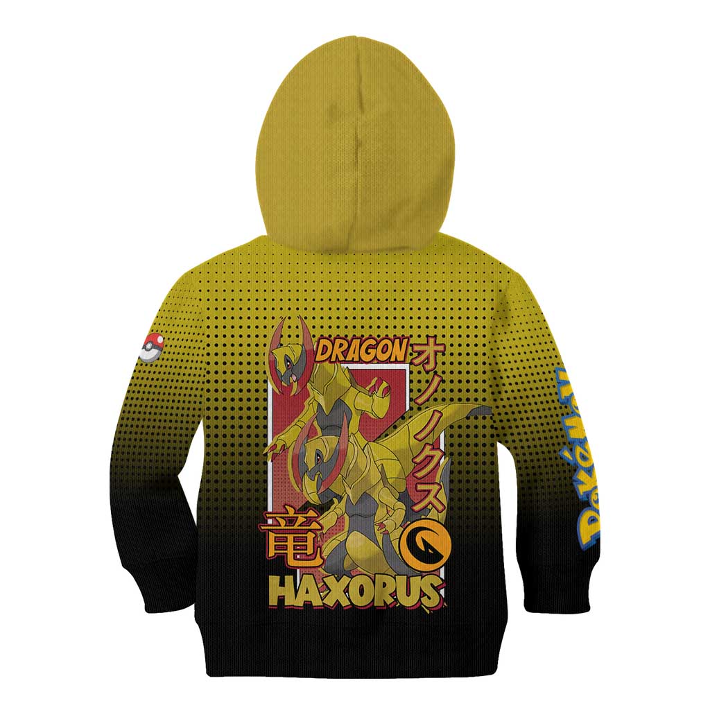 Haxorus from Poké Kid Hoodie with Dragon Type Ability and Battle-Ready Pose Design - The Mazicc