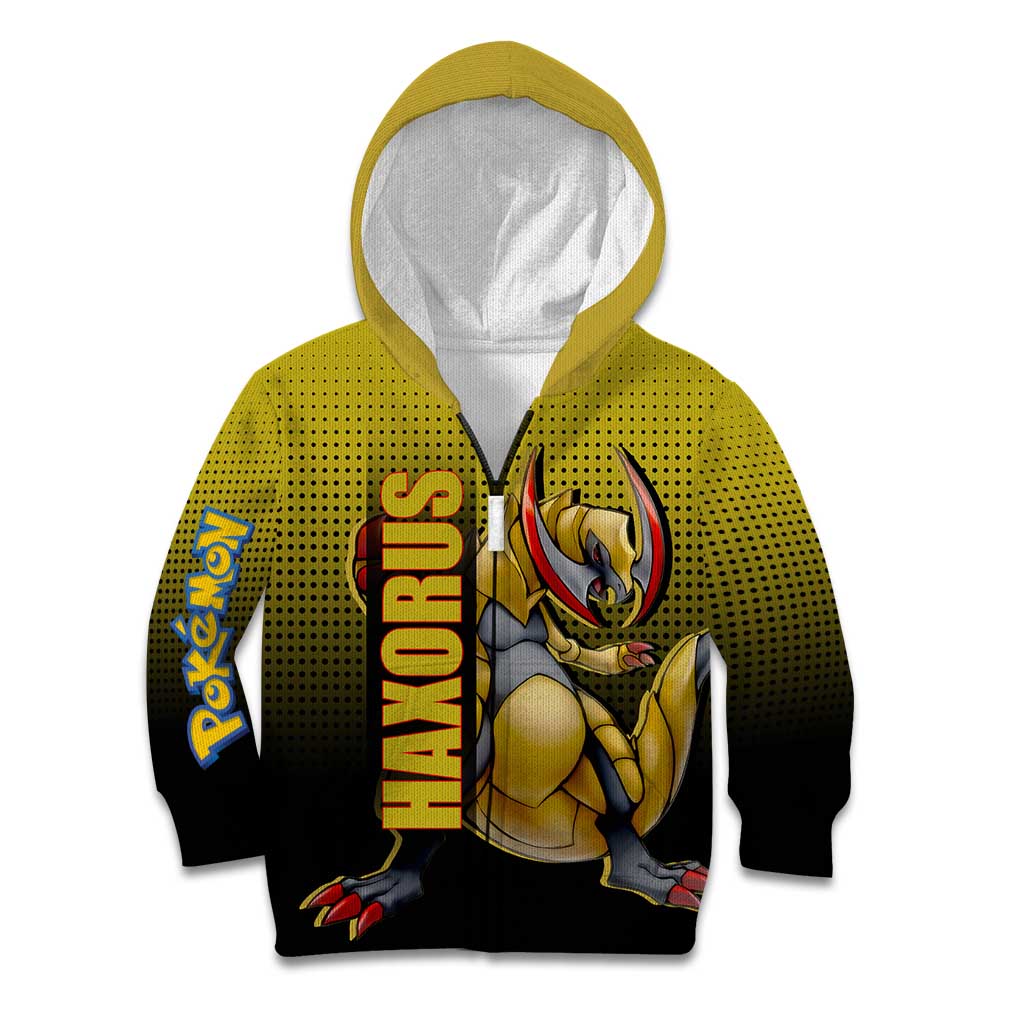 Haxorus from Poké Kid Hoodie with Dragon Type Ability and Battle-Ready Pose Design - The Mazicc