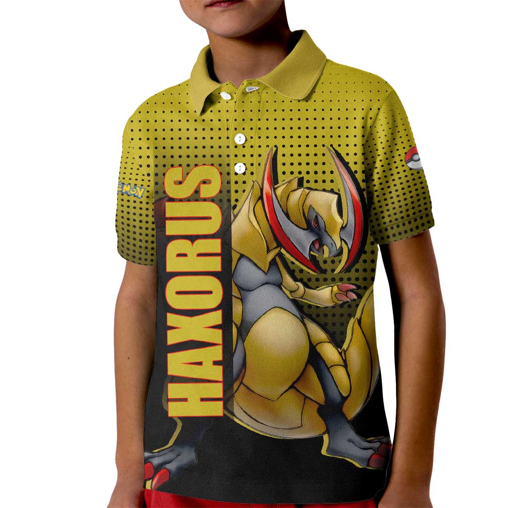 Haxorus from Poké Kid Polo Shirt with Dragon Type Ability and Battle-Ready Pose Design - The Mazicc