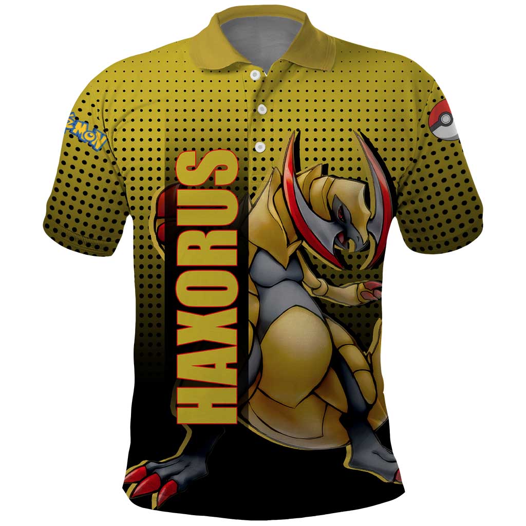 Haxorus from Poké Polo Shirt with Dragon Type Ability and Battle-Ready Pose Design - The Mazicc