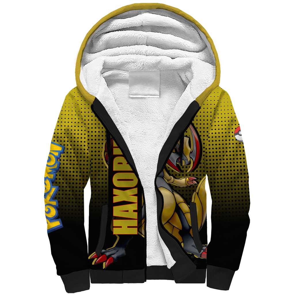 Haxorus from Poké Sherpa Hoodie with Dragon Type Ability and Battle-Ready Pose Design - The Mazicc