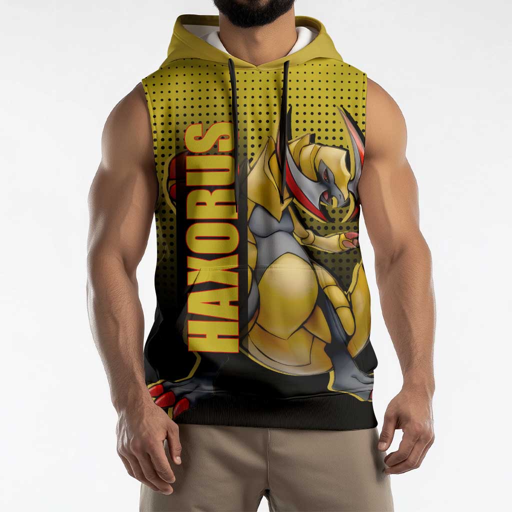 Haxorus from Poké Sleeveless Hoodie with Dragon Type Ability and Battle-Ready Pose Design - The Mazicc