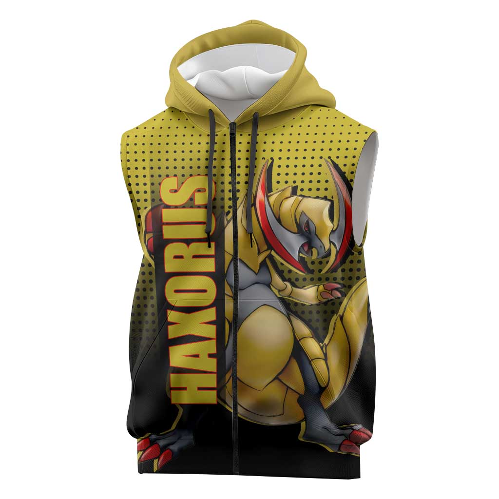 Haxorus from Poké Sleeveless Zip Hoodie with Dragon Type Ability and Battle-Ready Pose Design - The Mazicc