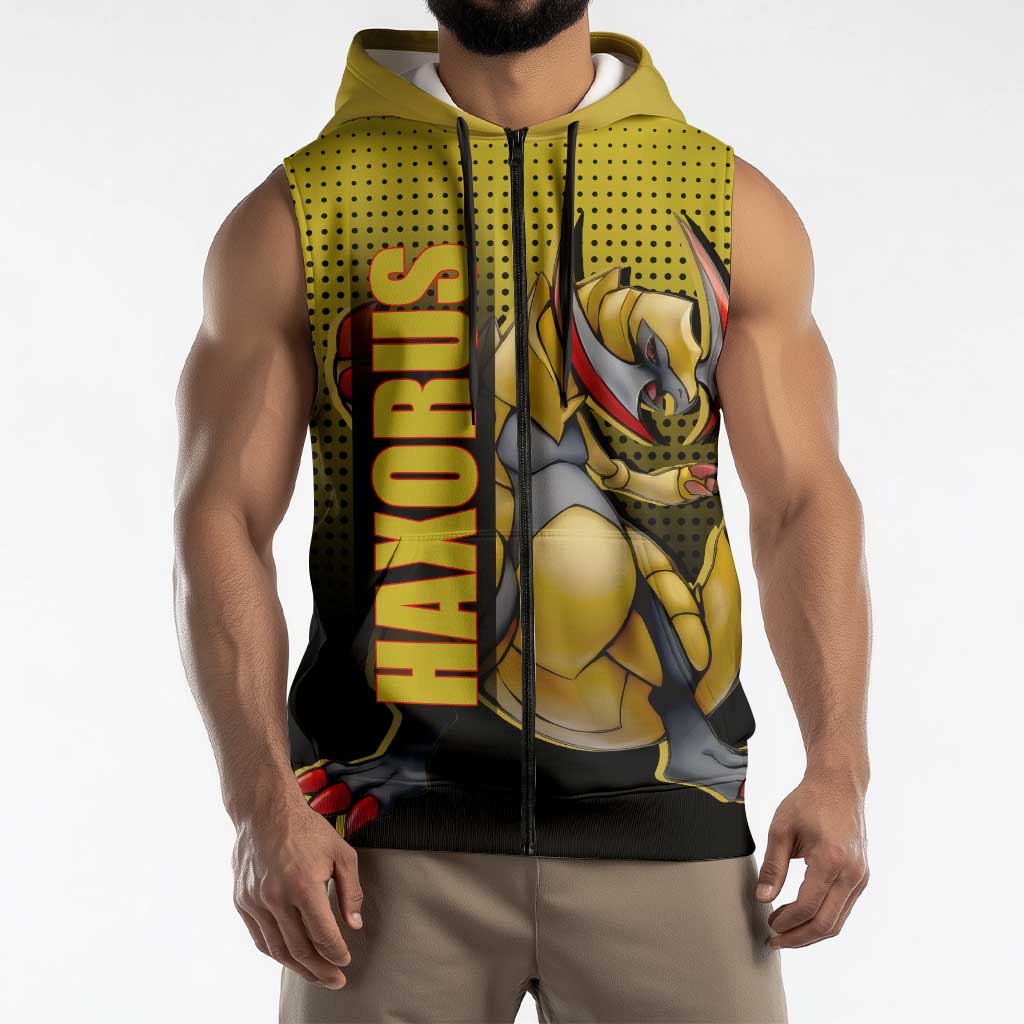 Haxorus from Poké Sleeveless Zip Hoodie with Dragon Type Ability and Battle-Ready Pose Design - The Mazicc