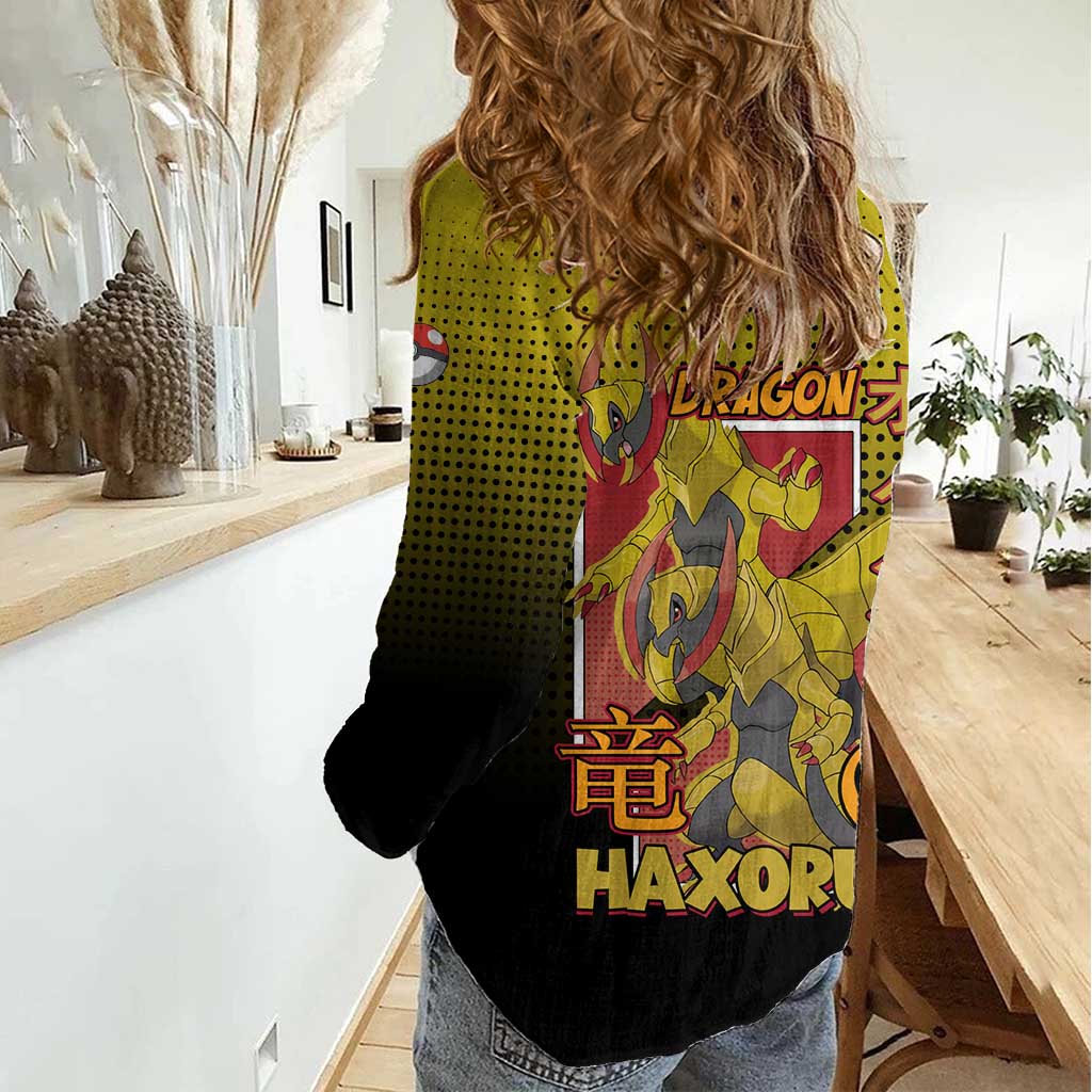 Haxorus from Poké Women Casual Shirt with Dragon Type Ability and Battle-Ready Pose Design - The Mazicc