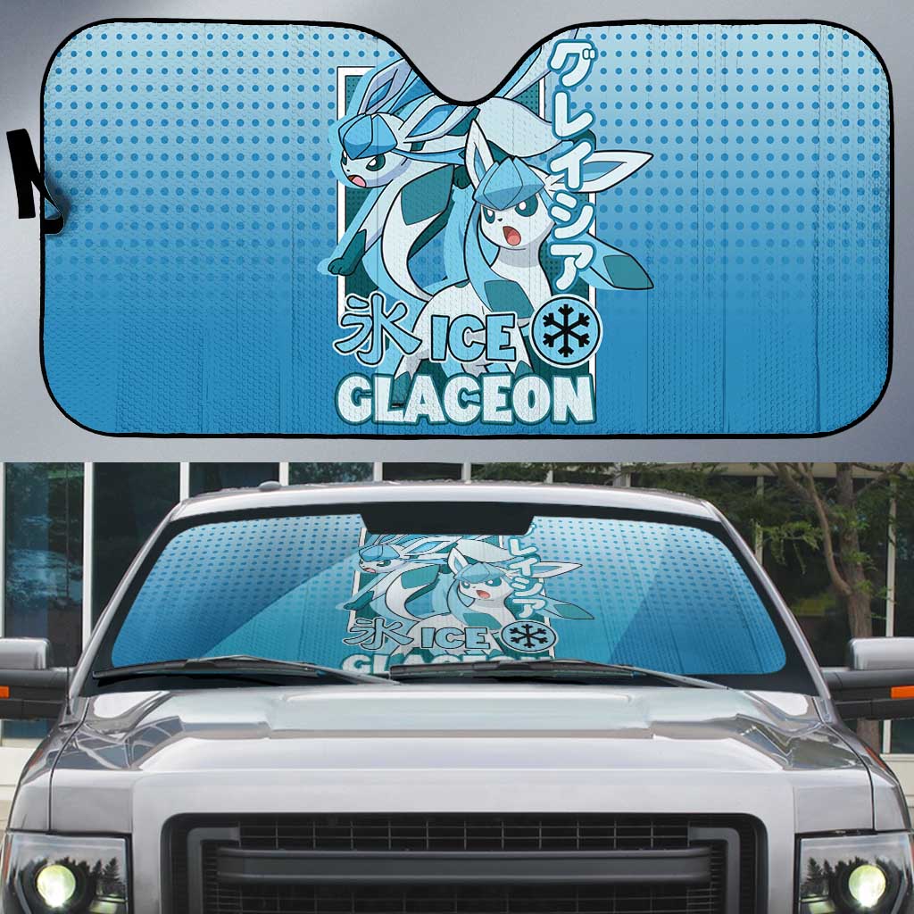 Glaceon from Poké Auto Sun Shade with Ice Type Ability and Elegant Pose Design - The Mazicc