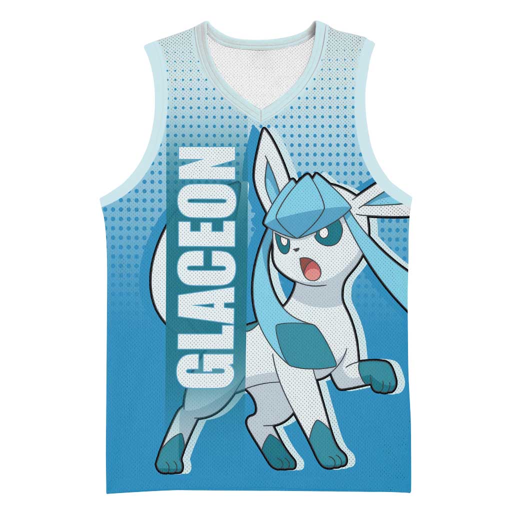 Glaceon from Poké Basketball Jersey with Ice Type Ability and Elegant Pose Design - The Mazicc