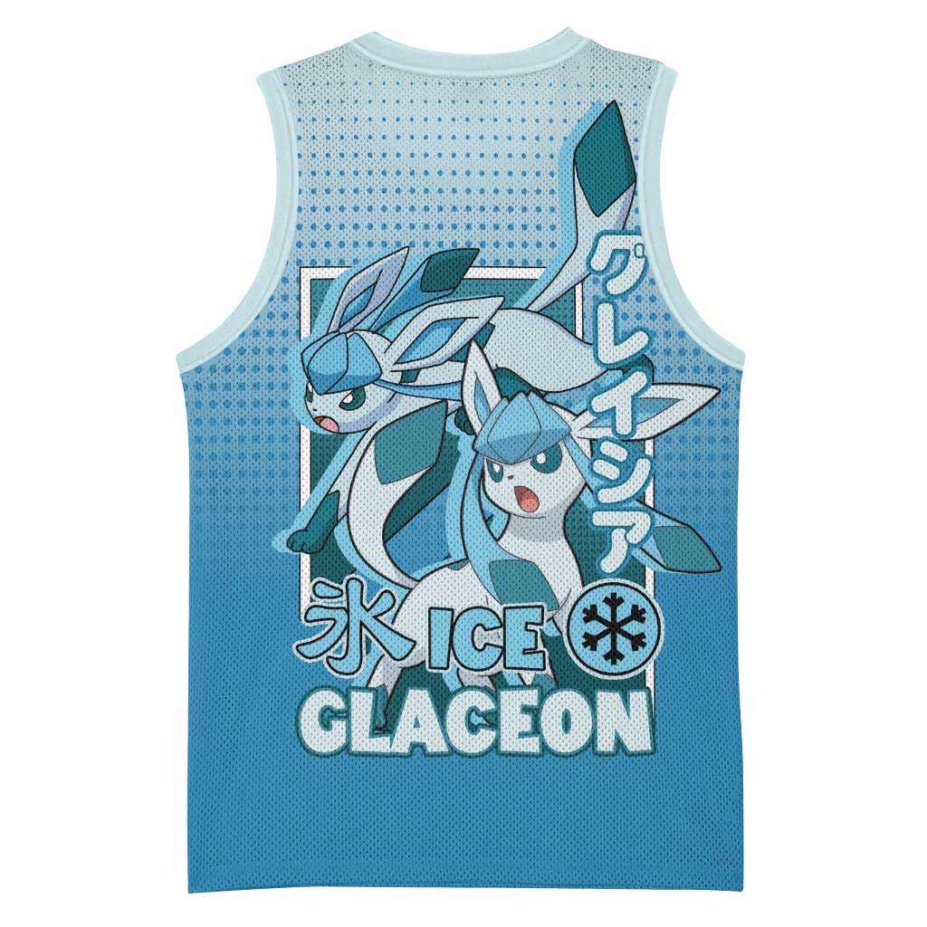 Glaceon from Poké Basketball Jersey with Ice Type Ability and Elegant Pose Design - The Mazicc