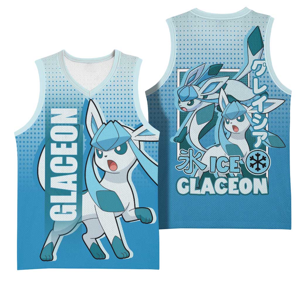 Glaceon from Poké Basketball Jersey with Ice Type Ability and Elegant Pose Design - The Mazicc