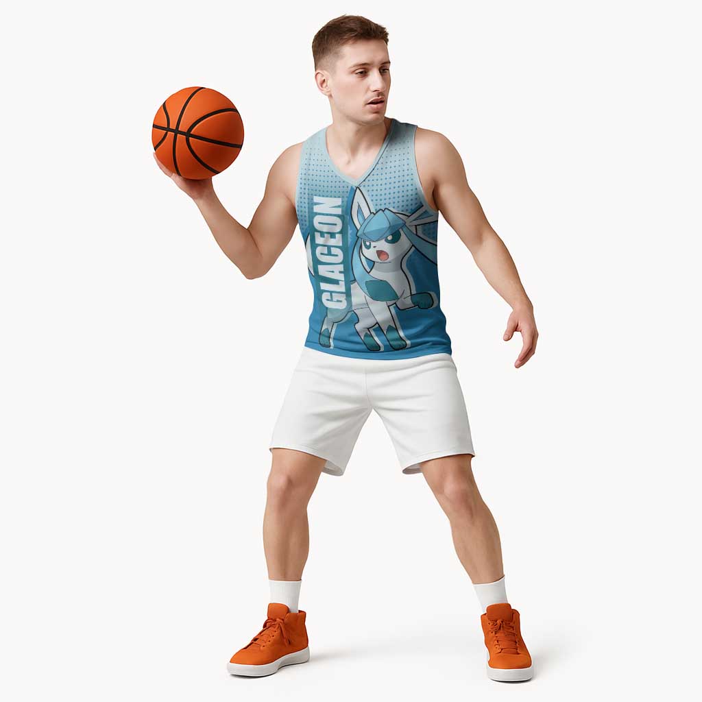Glaceon from Poké Basketball Jersey with Ice Type Ability and Elegant Pose Design - The Mazicc