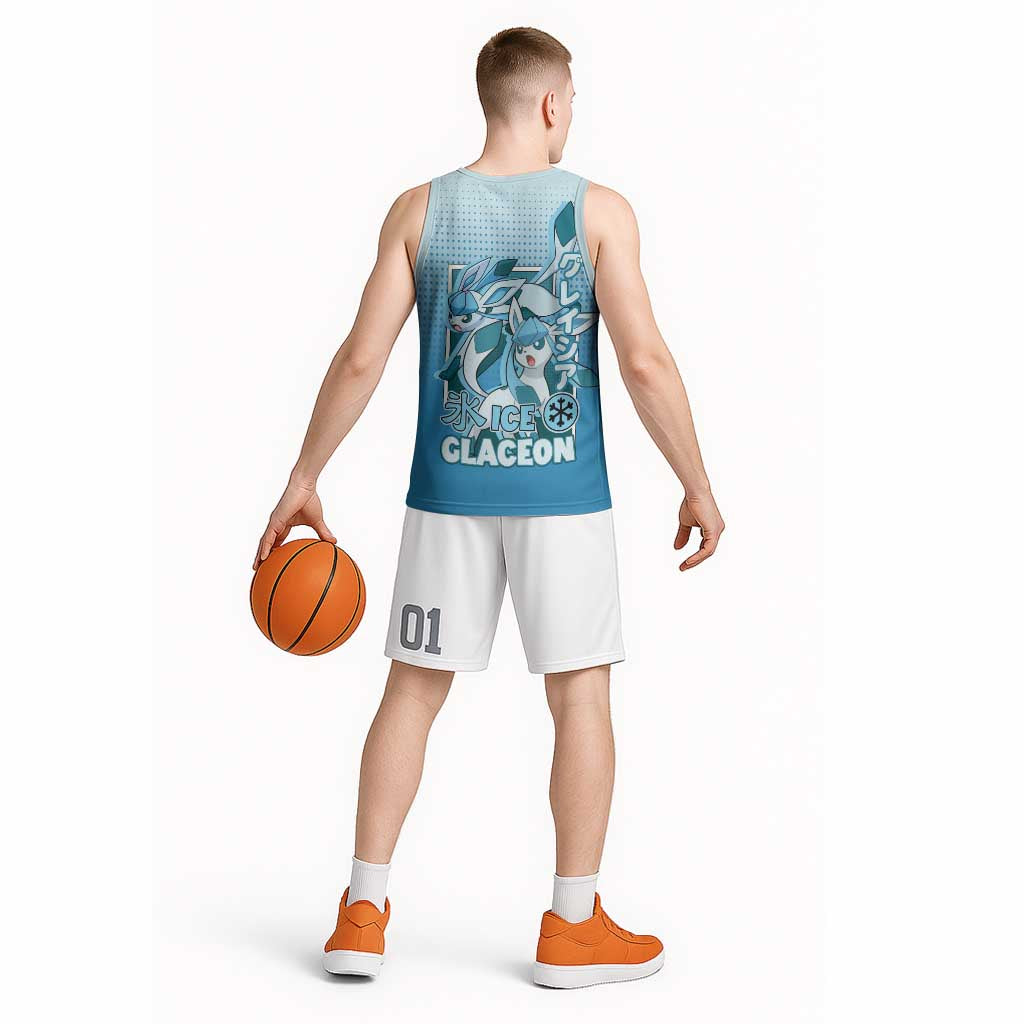 Glaceon from Poké Basketball Jersey with Ice Type Ability and Elegant Pose Design - The Mazicc