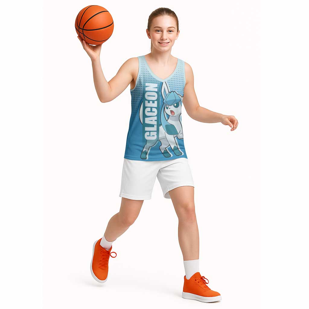 Glaceon from Poké Basketball Jersey with Ice Type Ability and Elegant Pose Design - The Mazicc