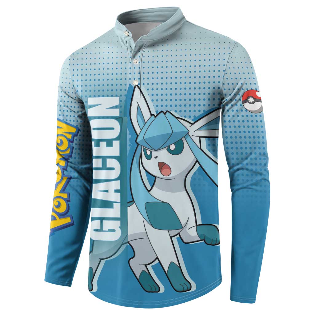 Glaceon from Poké Button Sweatshirt with Ice Type Ability and Elegant Pose Design - The Mazicc