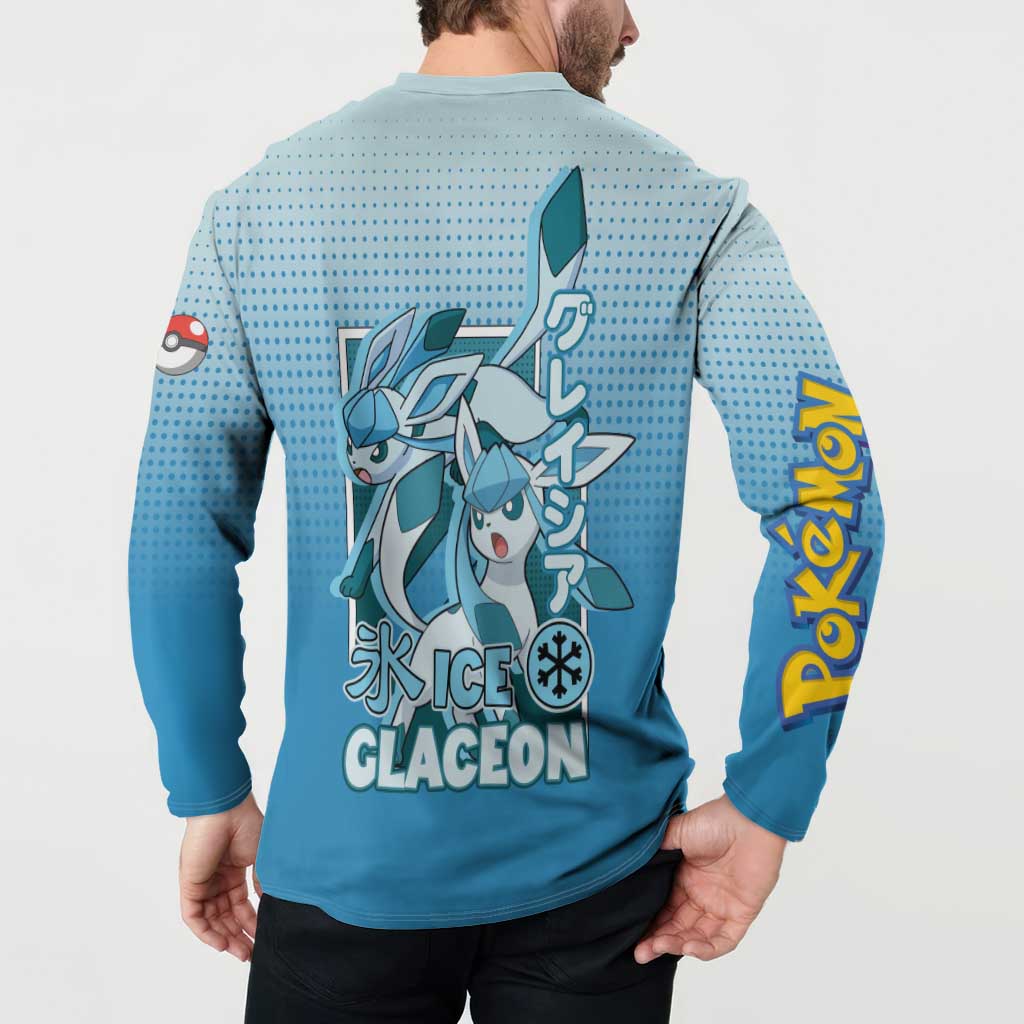 Glaceon from Poké Button Sweatshirt with Ice Type Ability and Elegant Pose Design - The Mazicc